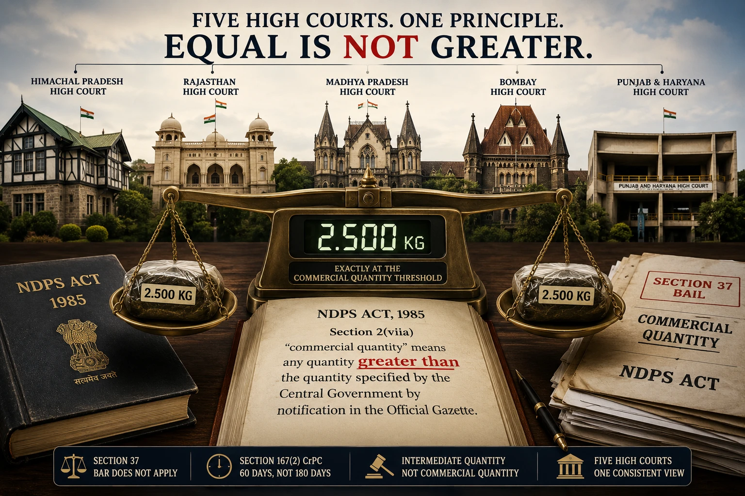 NDPS Act Explained: How Five High Courts Held That Quantity Equal to the Commercial Threshold Is Not Commercial Quantity