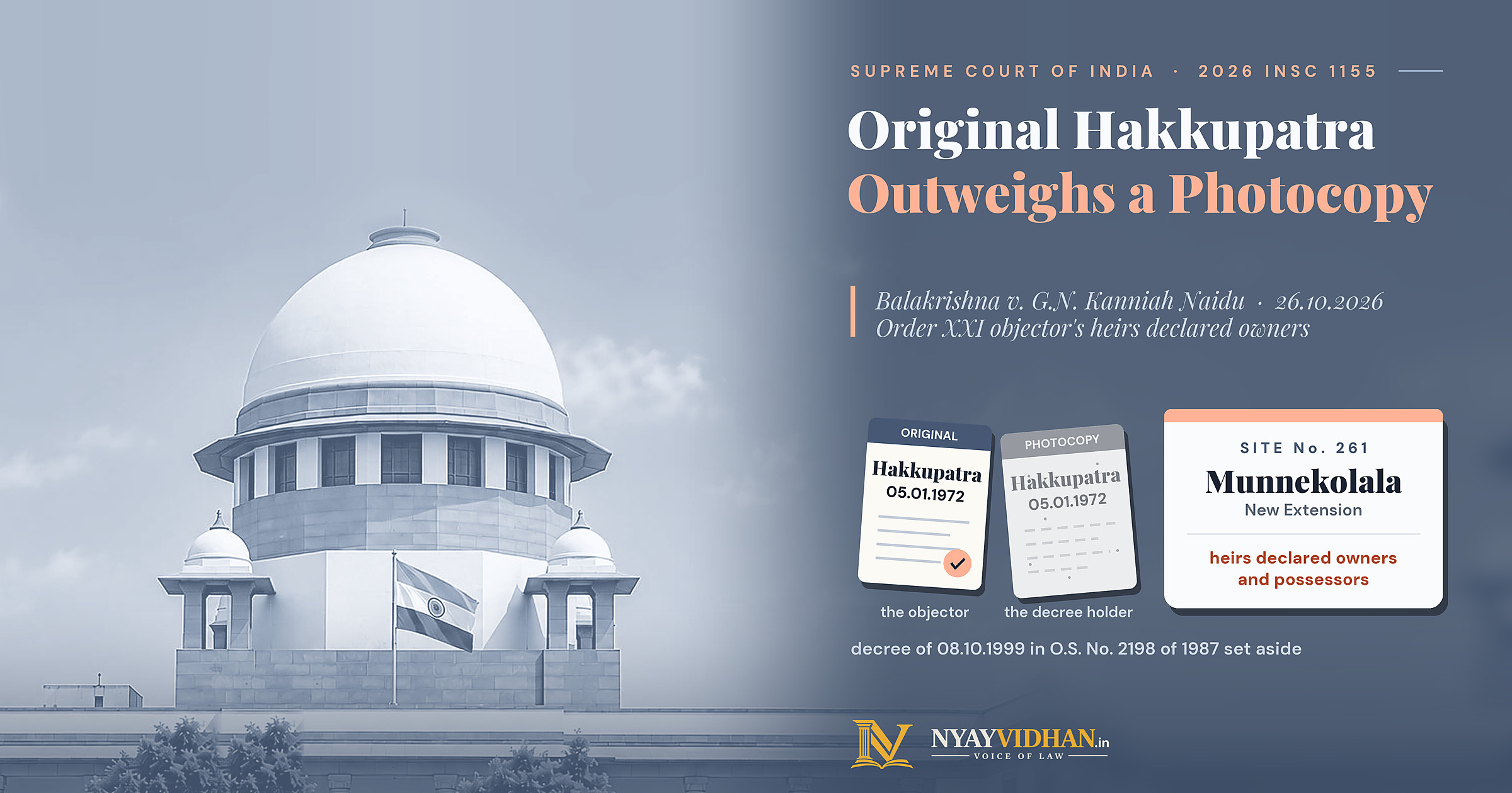 Supreme Court Declares Order XXI Objector Owner on Original Hakkupatra, Sets Aside 1999 Title Decree