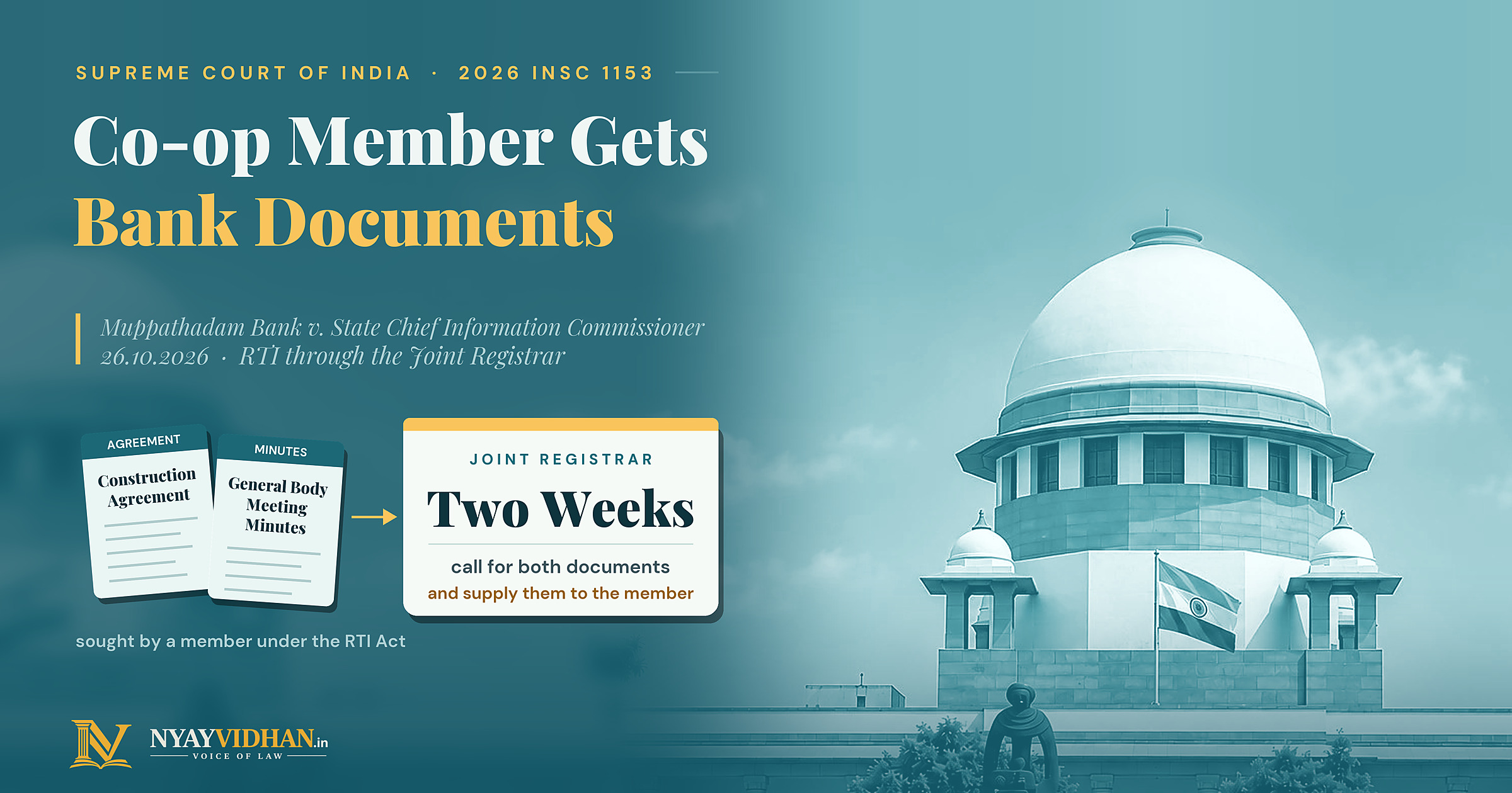 Co-operative Bank Member Can Get Building Contract, General Body Minutes Under RTI via Registrar: Supreme Court