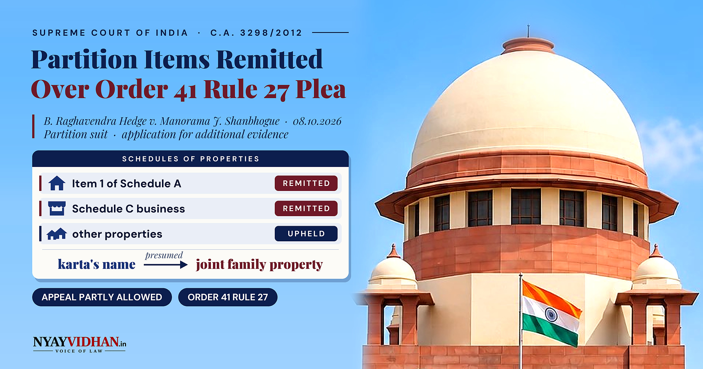 Supreme Court Remits Two Partition Items to High Court Over Undecided Order 41 Rule 27 Application