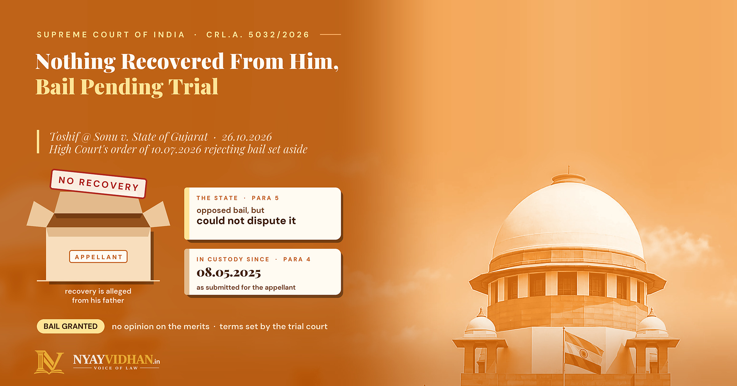 Alleged Recovery From Father, None From Him: Supreme Court Grants Bail Pending Trial to Gujarat Accused