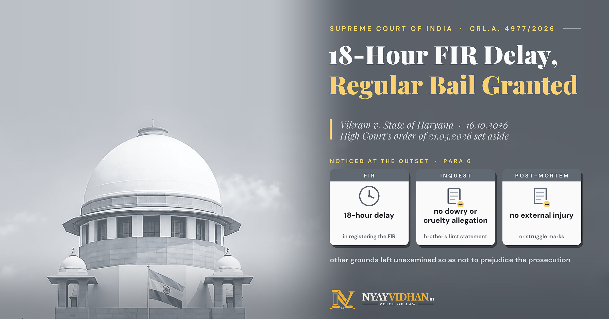 18-Hour FIR Delay, No Dowry Allegation at Inquest: Supreme Court Grants Bail to Husband in Wife's Suicide Case
